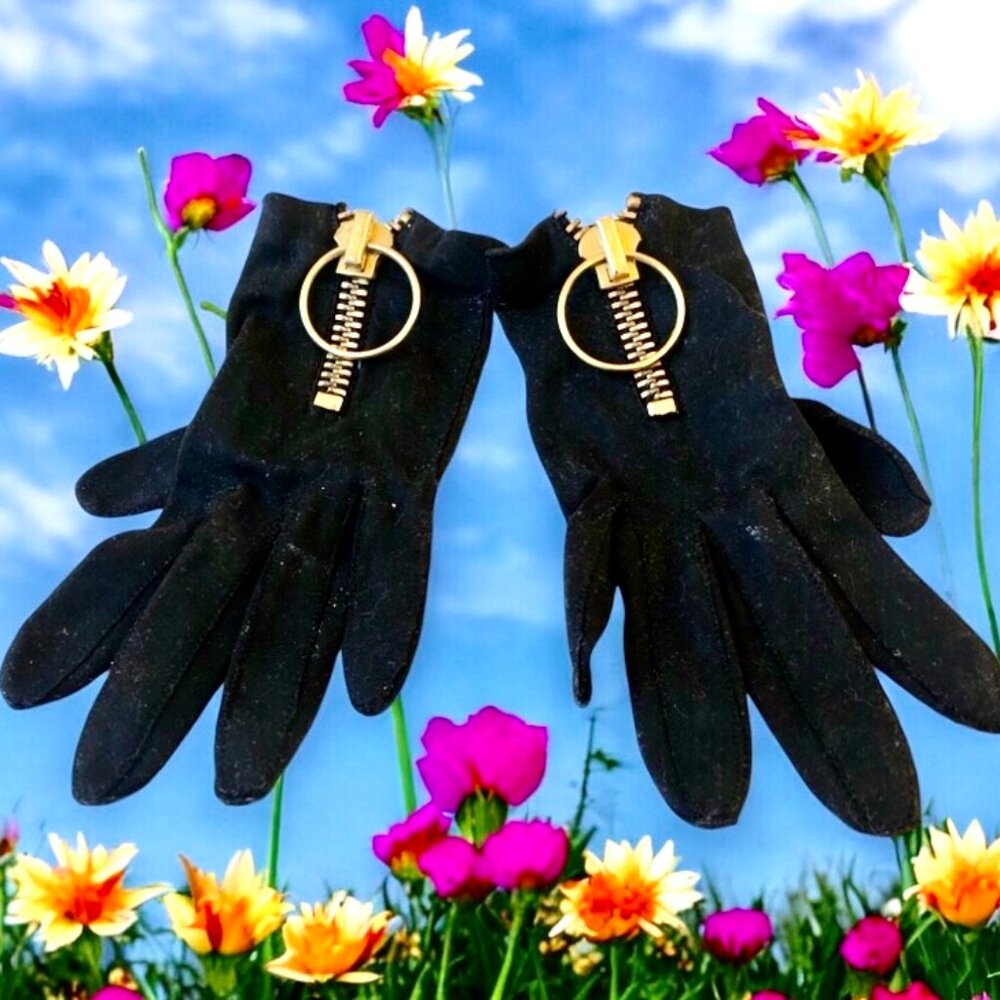 Vintage Womens Pair of Hand Gloves Black Fabric with Zipper size 6